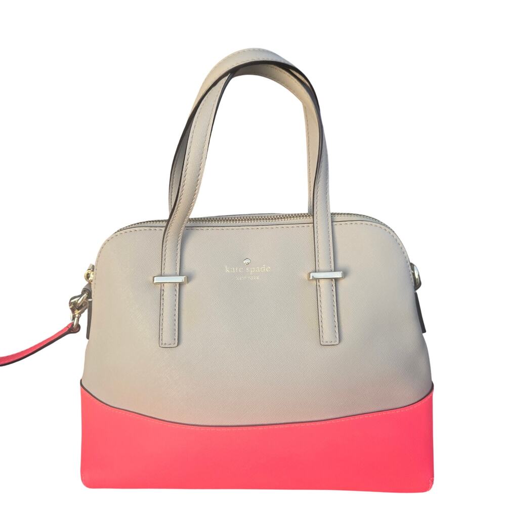Kate Spade Leather Cedar Street Maise Satchel Cross Body Two-tone Beige/Pink